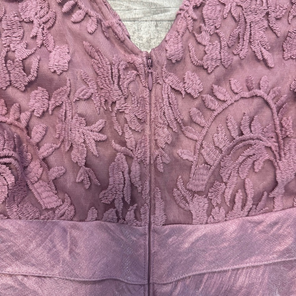 Adrianna Papell Ash Rose V Neck Lace Bodice Tiered Sheet Mini Dress Sz. 4 - Picture 5 of 8